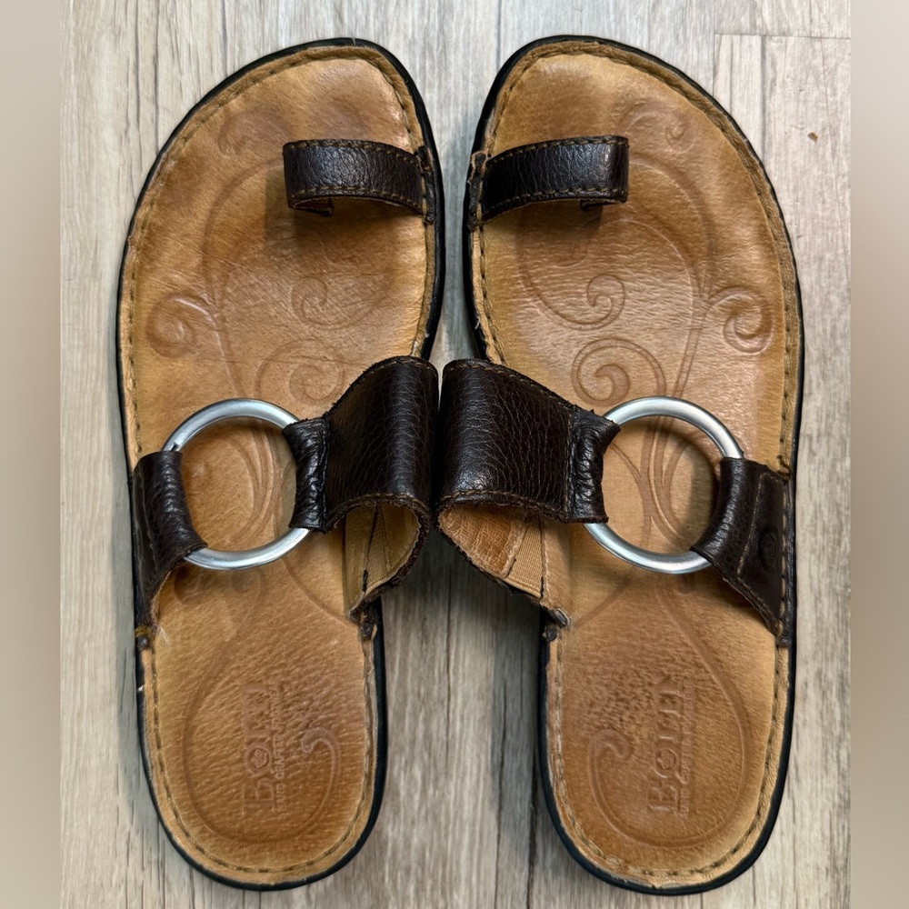 Born Women’s Dark Brown Leather Sandals with Silver Accents